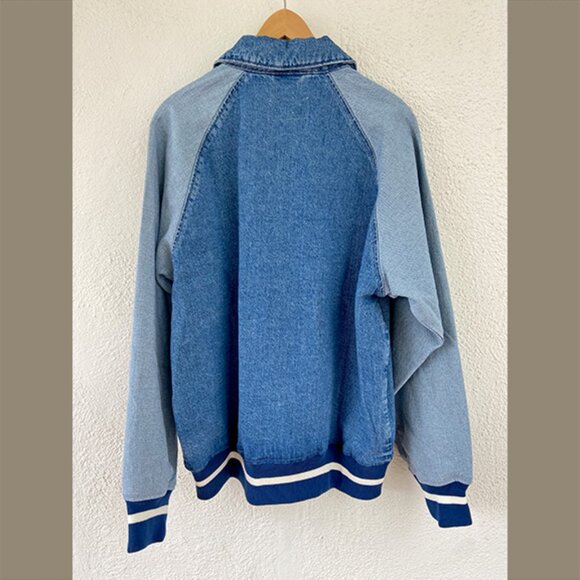NWT, Men's Coastal Colorblocked Denim Varsity Jacket - Picture 2 of 3